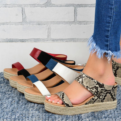 Pantoufles compensées pour femmes Loom & Soul – Sandales décontractées en PU avec plateforme style chanvre et design ajouré