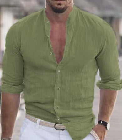 Chemise en coton à manches longues Loom & Soul™ pour homme – Haut décontracté uni boutonné