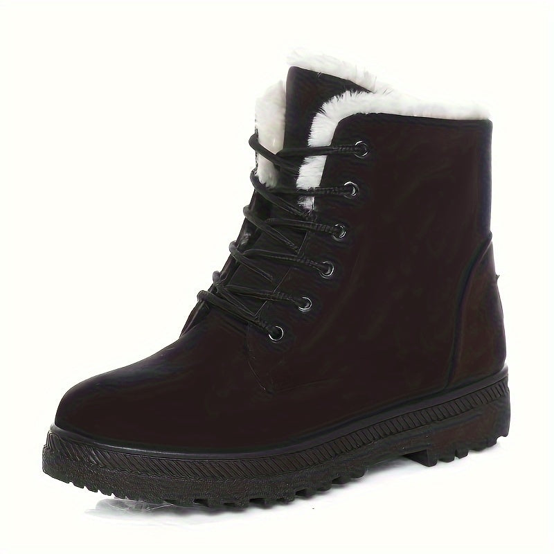 Bottes chaudes montantes pour femme – Chaussures d'hiver légères à lacets et plateforme