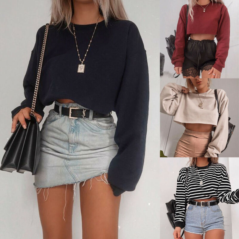 Women’s Long Sleeve Crop Top – Cotton Slim Fit Casual T-Shirt