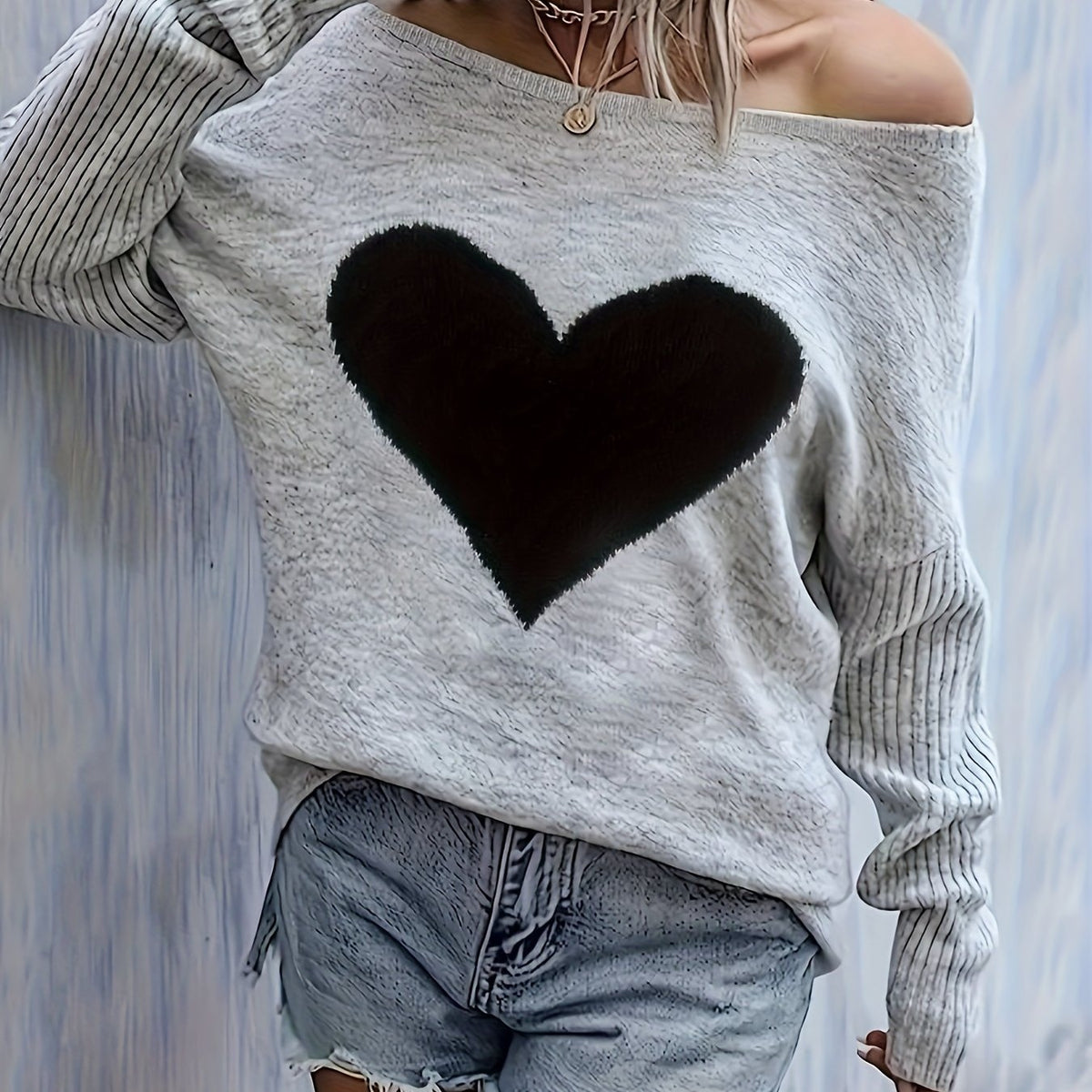 Haut cœur noir pour femme – Blouse élégante à col rond, toutes saisons