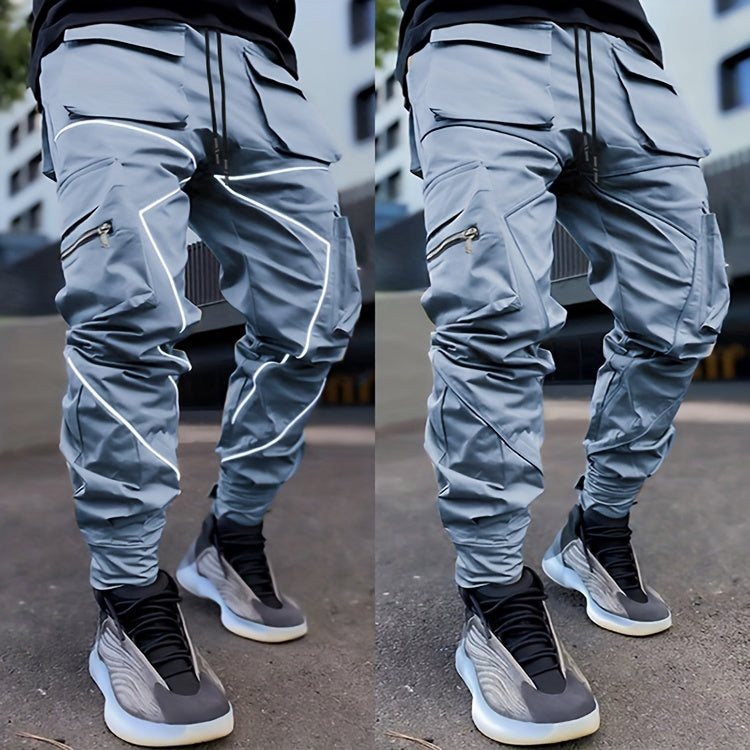 Pantalones cargo reflectantes para hombre – Pantalones deportivos holgados multibolsillos