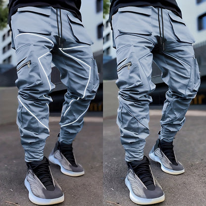 Pantalones cargo reflectantes para hombre – Pantalones deportivos holgados multibolsillos