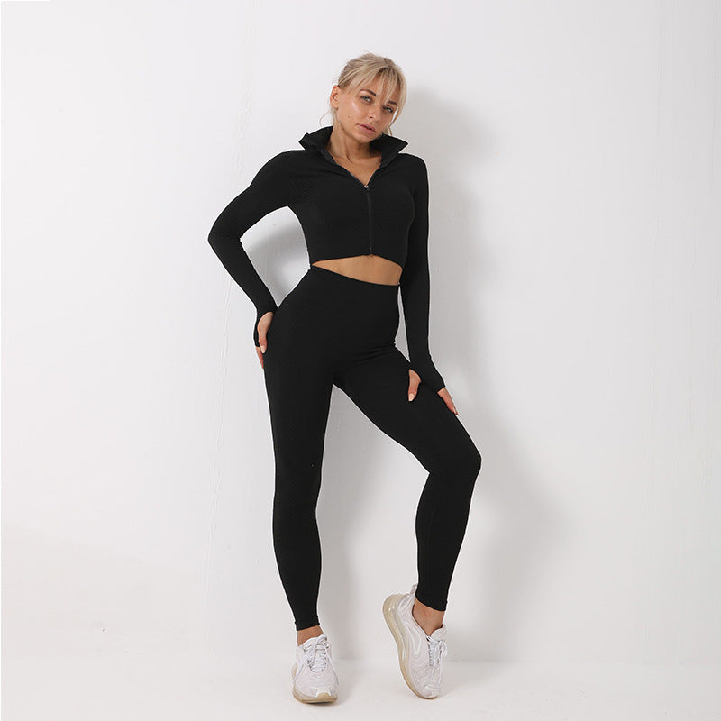 Ensemble de yoga sans coutures 3 pièces Loom & Soul pour femme – Soutien-gorge de sport, crop top et leggings, tenue de sport et de fitness à séchage rapide
