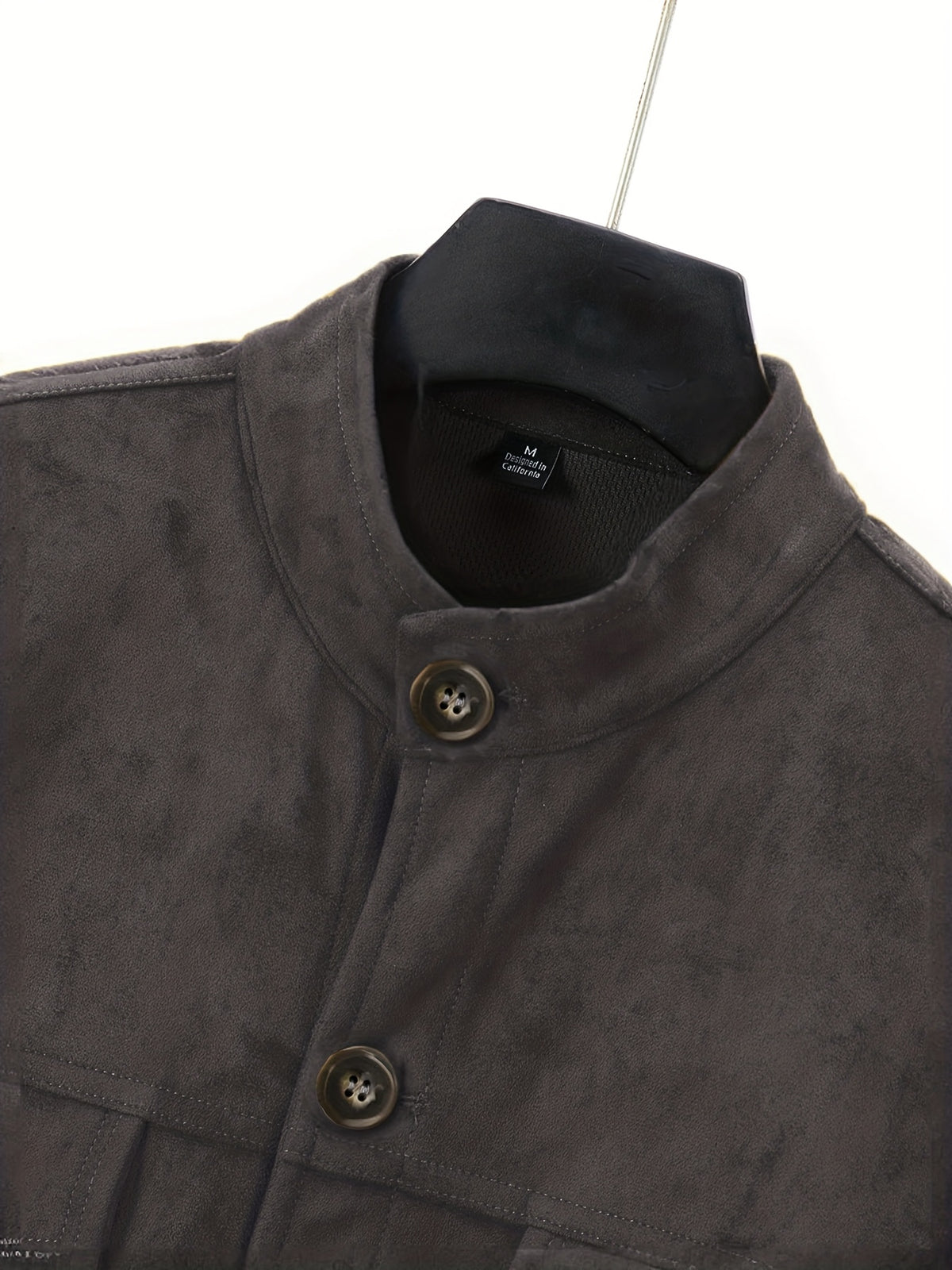 Veste en faux daim pour homme – Manteau décontracté à col montant boutonné