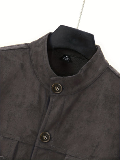 Veste en faux daim pour homme – Manteau décontracté à col montant boutonné