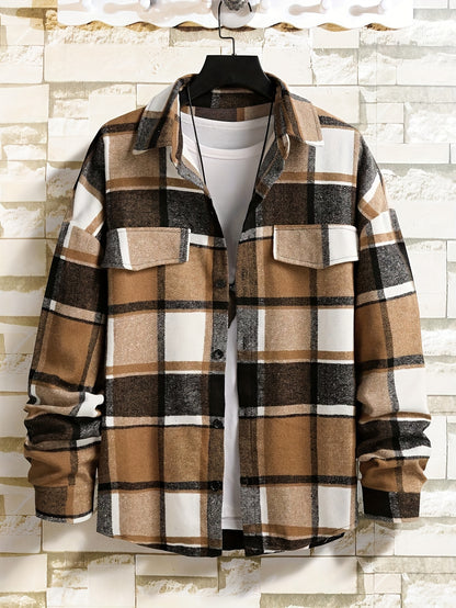 Men’s Vintage Plaid Shirt – Black & White Check Loose Button-Up Top
