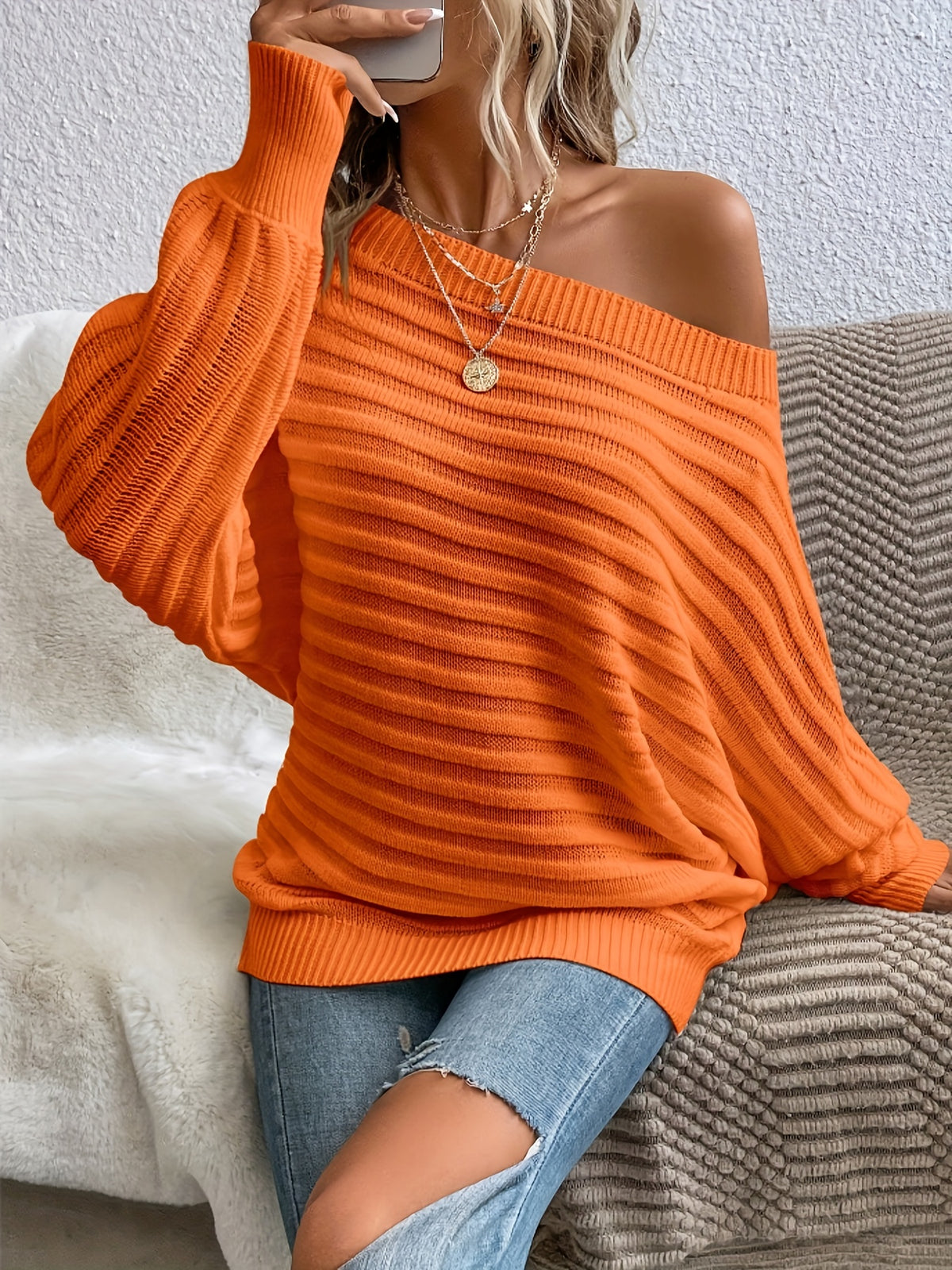 Plus Size Cold Shoulder Top – Ribbed Batwing Sleeve Casual Blouse