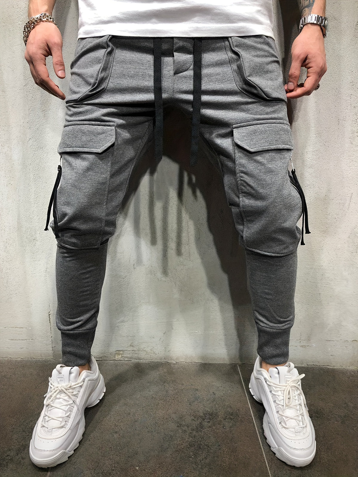 Men’s Streetwear Cargo Pants – Multi-Pocket Drawstring Outdoor Trousers