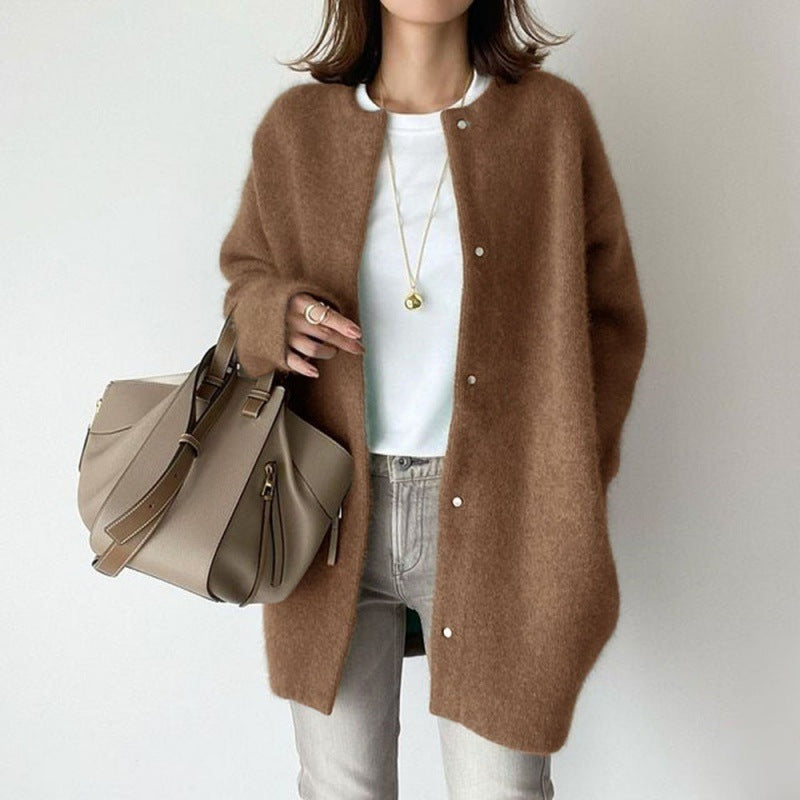 Loom & Soul™ Women’s Knitted Cardigan – Solid Color Slim Fit Single-Breasted Jacket