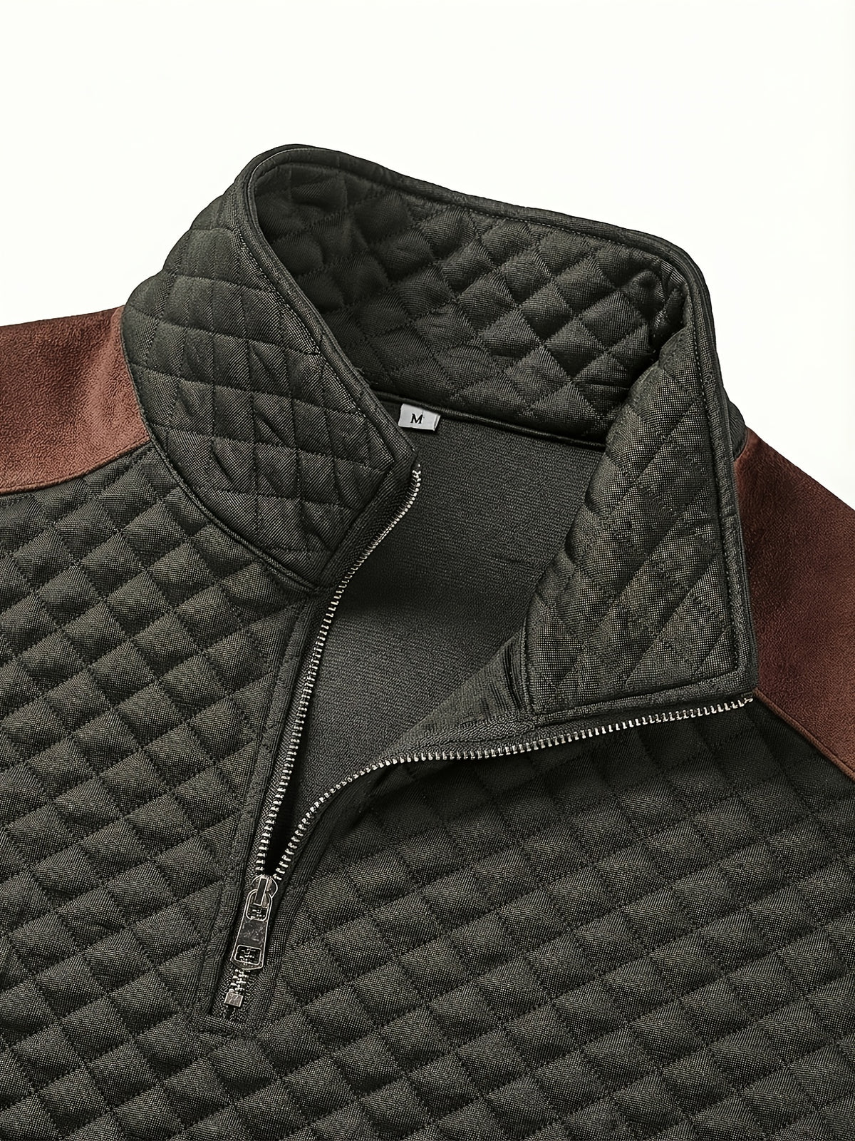 Henley de punto de rombos con cremallera para hombre – Suéter con bloques de color texturizado