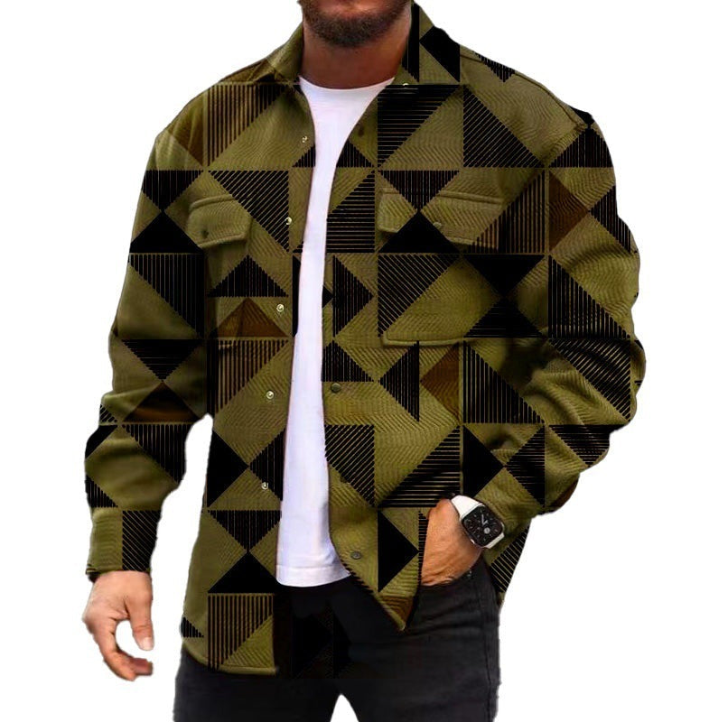 Loom & Soul™ Men’s 3D Digital Print Jacket – Autumn Plaid Casual Shirt Coat with Streetwear Edge