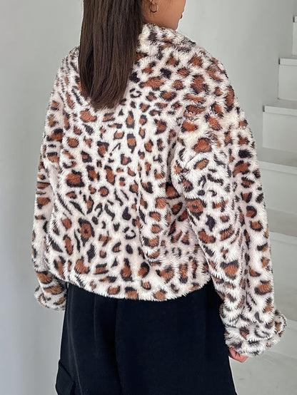 Sweat à Capuche Élégnant en Peluche Imprimé Léopard – Veste Doublée Polaire Douce à Fermeture Éclair