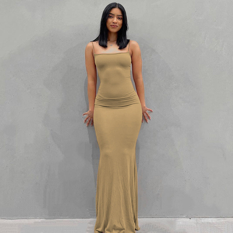 Sleeveless Sling A-Line Maxi Dress – Minimalist High Waist Summer Dress