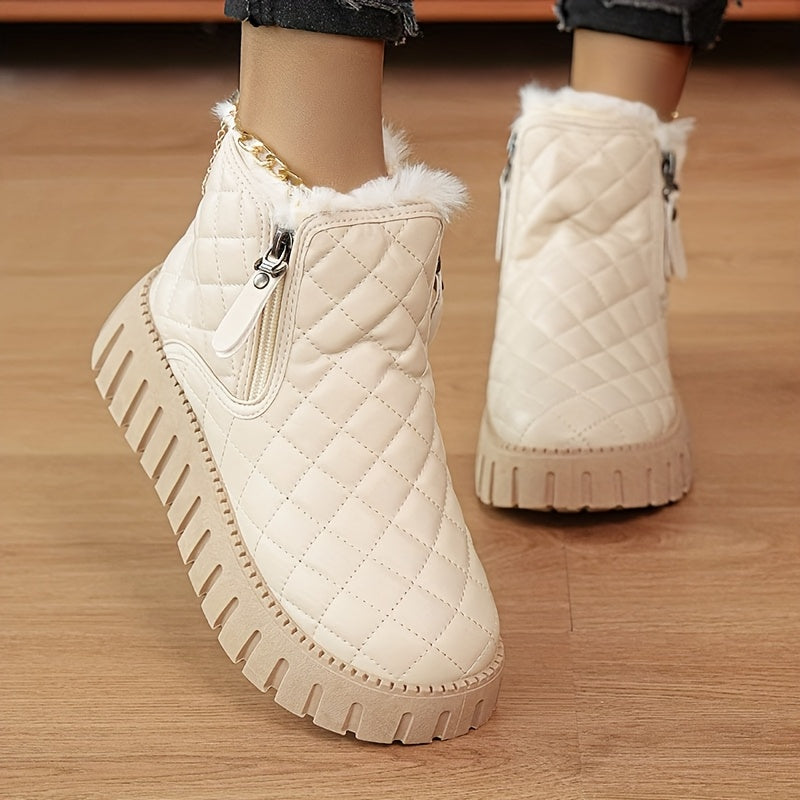 Bottines Femme en Fausse Fourrure – Chaussures d'Hiver Zippées avec Soutien de la Voûte Plantaire et Adhérence