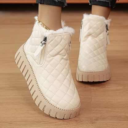 Bottines Femme en Fausse Fourrure – Chaussures d'Hiver Zippées avec Soutien de la Voûte Plantaire et Adhérence