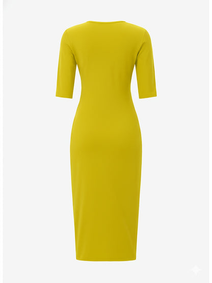 Robe midi moulante à encolure bateau – Robe élégante à manches courtes et coupe ajustée