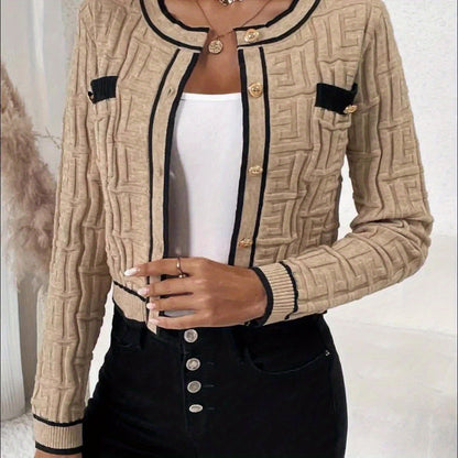 Cardigan rayé coupe ajustée – Pull élégant en maille très extensible pour le printemps et l'automne