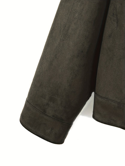 Veste en faux daim pour homme – Manteau décontracté à col montant boutonné