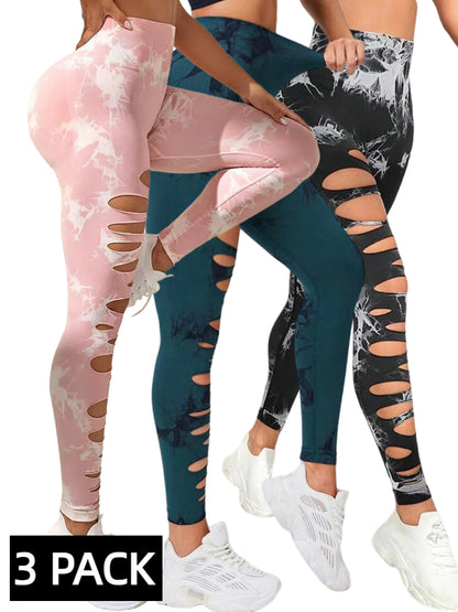 Lot de 3 leggings de yoga push-up pour femme – Pantalon de sport taille haute sans couture