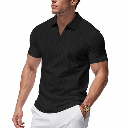 Polo gaufré pour homme – Col V manches courtes décontracté d'été