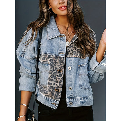 Women’s Cropped Distressed Denim Jacket – Streetwear Button Front