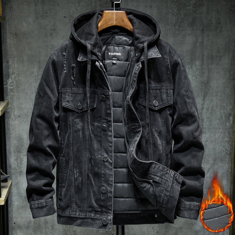 Veste en jean épaisse Loom & Soul pour homme – Blouson d'hiver slim à capuche en coton
