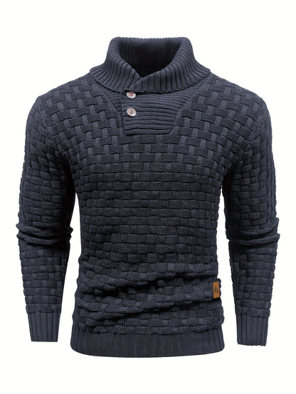 Pull en tricot gaufré pour homme – Grande élasticité avec col à revers