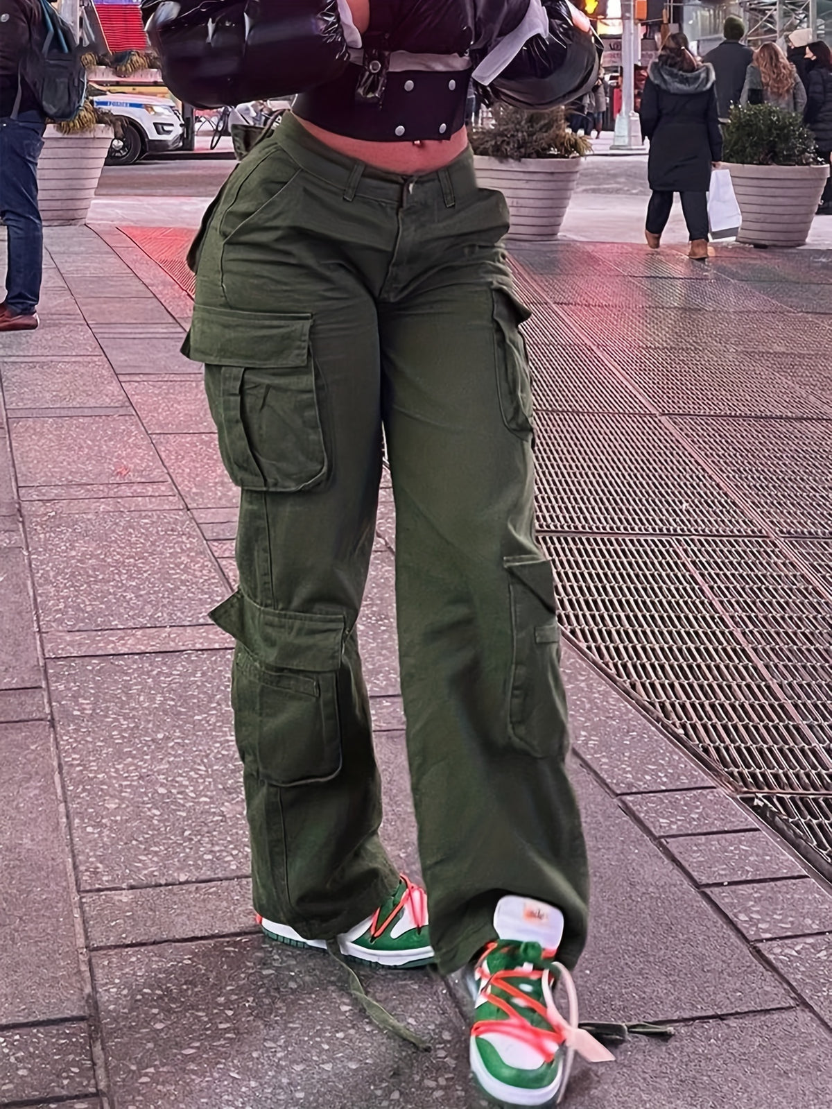 Pantalones cargo retro Y2K para mujer – Cintura alta, pierna ancha, estilo urbano