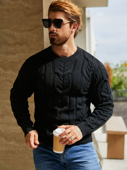 Suéter de punto a rayas para hombre – Suéter suave con cuello redondo y ribete acanalado