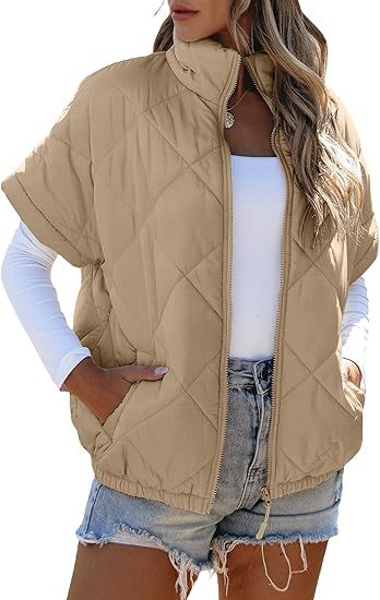 Women’s Diamond Quilted Zip Jacket – Casual Warm Pocket Coat
