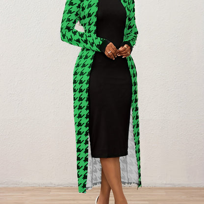 Robe moulante à col montant en pied-de-poule – Robe élégante à manches longues en tricot