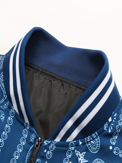 Men’s Paisley Bomber Jacket – Vintage Stand Collar Casual Outerwear
