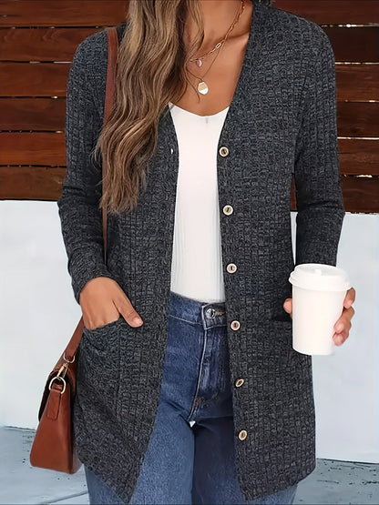 Cardigan élégant col V pour femme – Pull d'automne douillet boutonné
