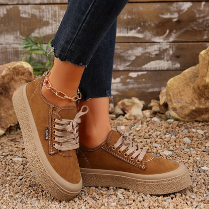 Baskets basses minimalistes à lacets pour femme – Chaussures décontractées polyvalentes