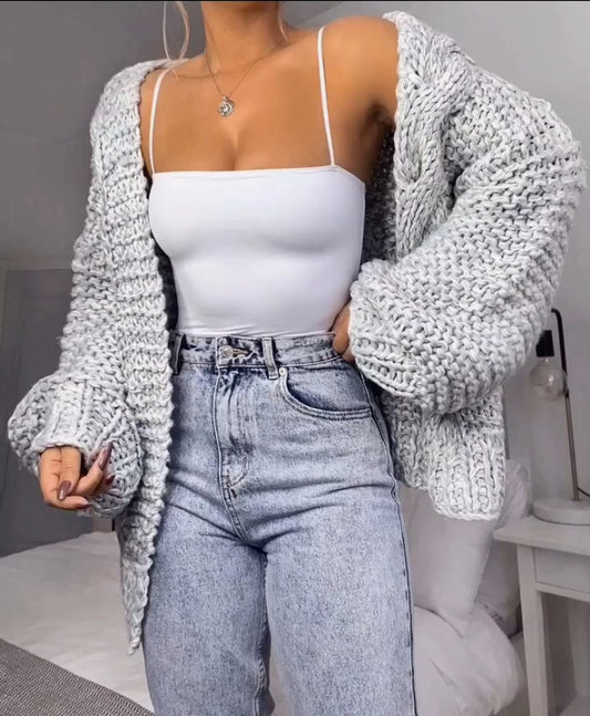 Cárdigan de punto de imitación de mohair para mujer – Abrigo de suéter de invierno cálido y holgado