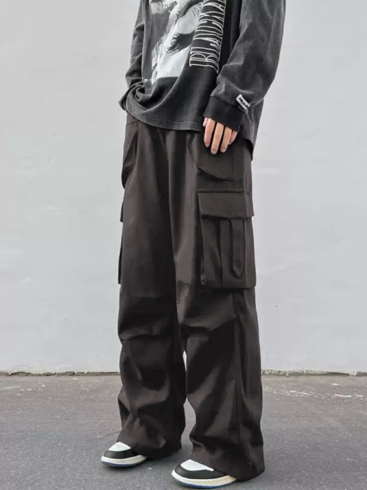 Pantalon parachute large pour homme – Pantalon de travail décontracté taille mi-haute