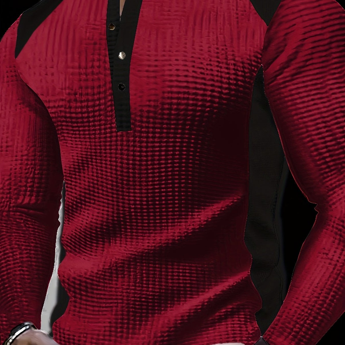 Men’s Waffle Henley Shirt – White & Black All-Season Button Top
