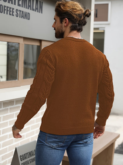 Suéter de punto a rayas para hombre – Suéter suave con cuello redondo y ribete acanalado