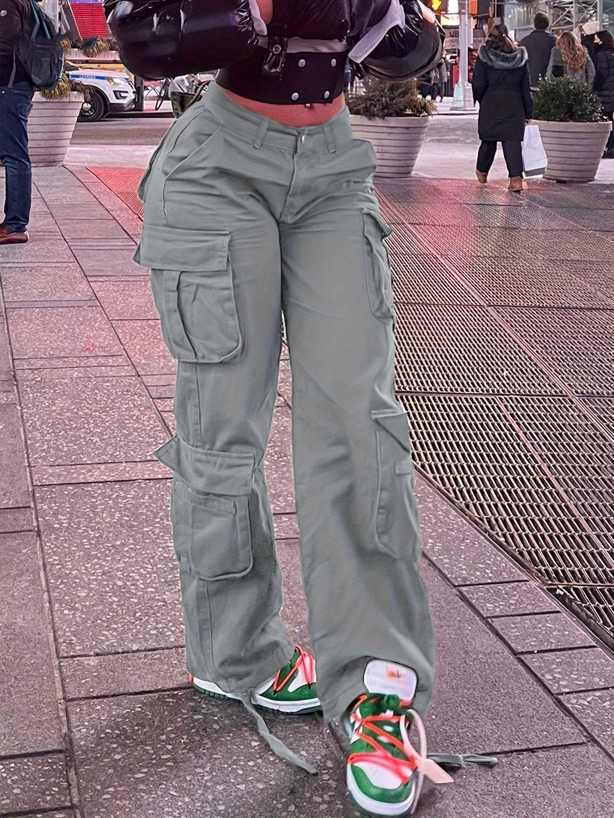 Pantalones cargo retro Y2K para mujer – Cintura alta, pierna ancha, estilo urbano