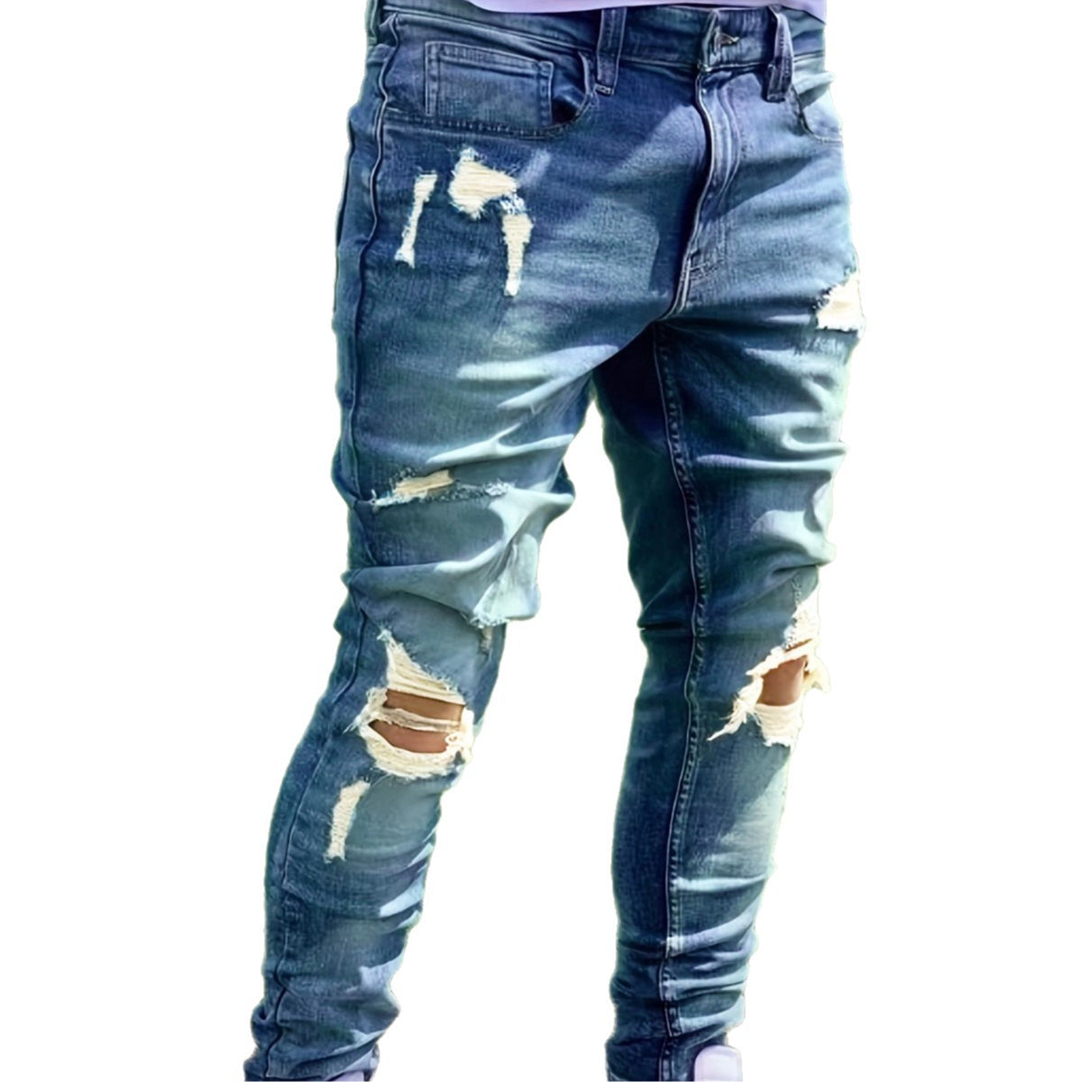 Men’s Ripped Straight Jeans – Stretch Streetwear Denim Pants