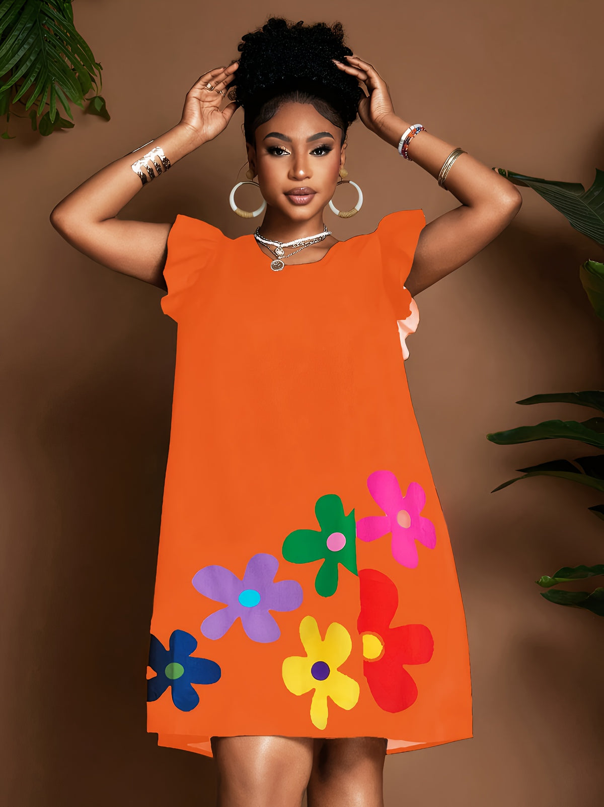 Robe soleil fleurie à manches volantées – Élégante robe d'été longueur genou