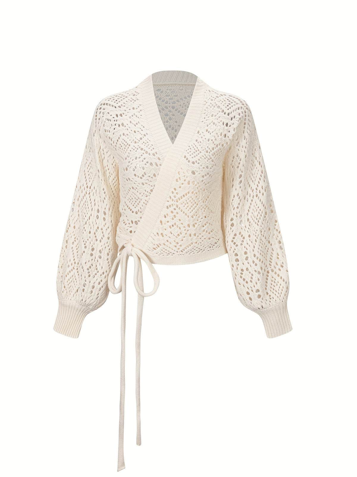 Elegant V-Neck Lantern Sleeve Sweater – Lightweight All-Season Pullover