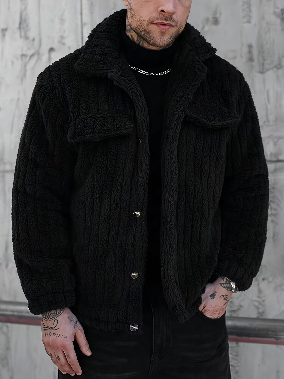 Men’s Flannel Button Jacket – Winter Casual Lapel Coat