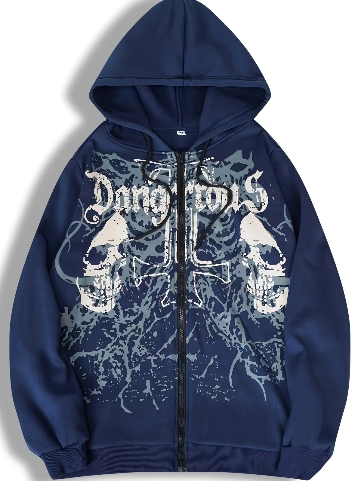 Veste à capuche pour hommes avec imprimé tête de mort – Sweat à capuche zippé décontracté automne/hiver