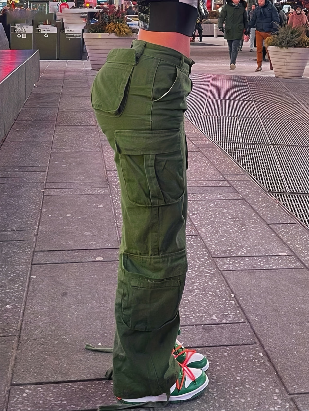 Pantalones cargo retro Y2K para mujer – Cintura alta, pierna ancha, estilo urbano
