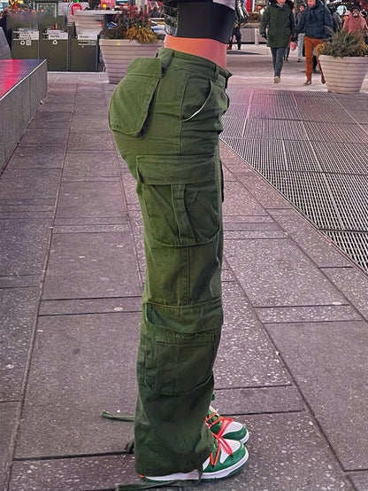Pantalones cargo retro Y2K para mujer – Cintura alta, pierna ancha, estilo urbano