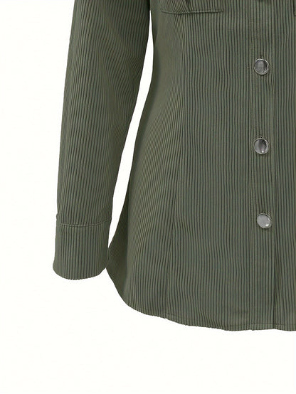 Veste en velours côtelé moutarde pour femme – Élégante, boutonnée, avec poches