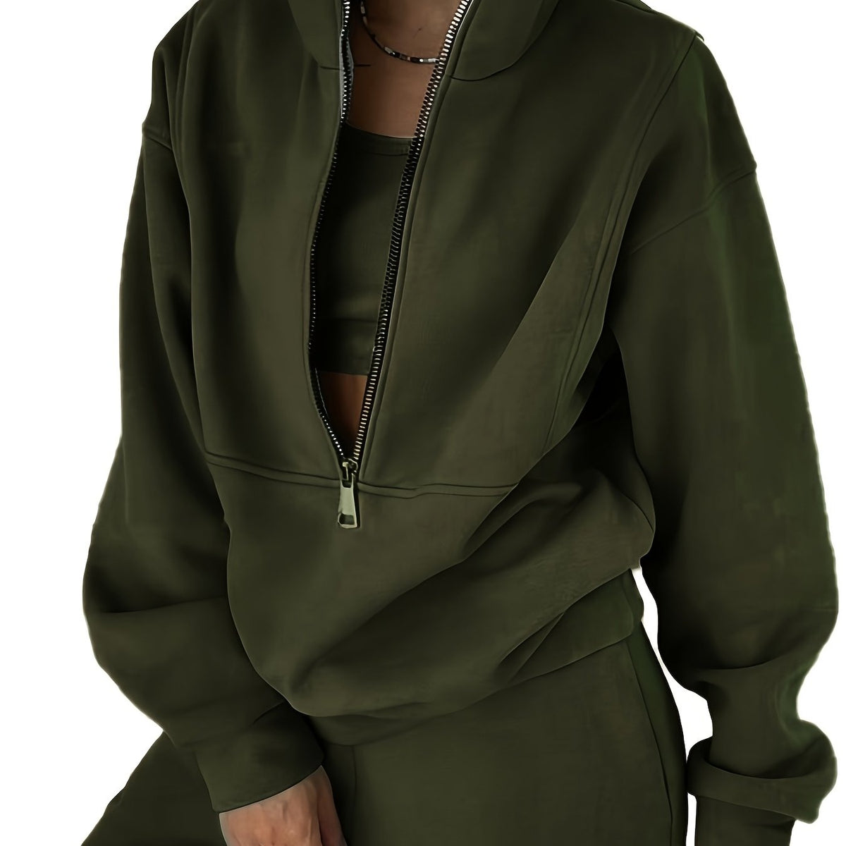 Plus Size Women’s Fleece Set – Zip-Up Hoodie & Pants Streetwear Outfit