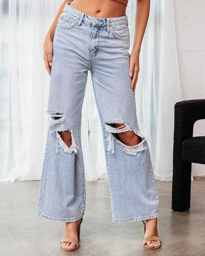 Loom & Soul™ Jean Slim Effet Délavé – Jean Taille Haute Extensible pour Femme